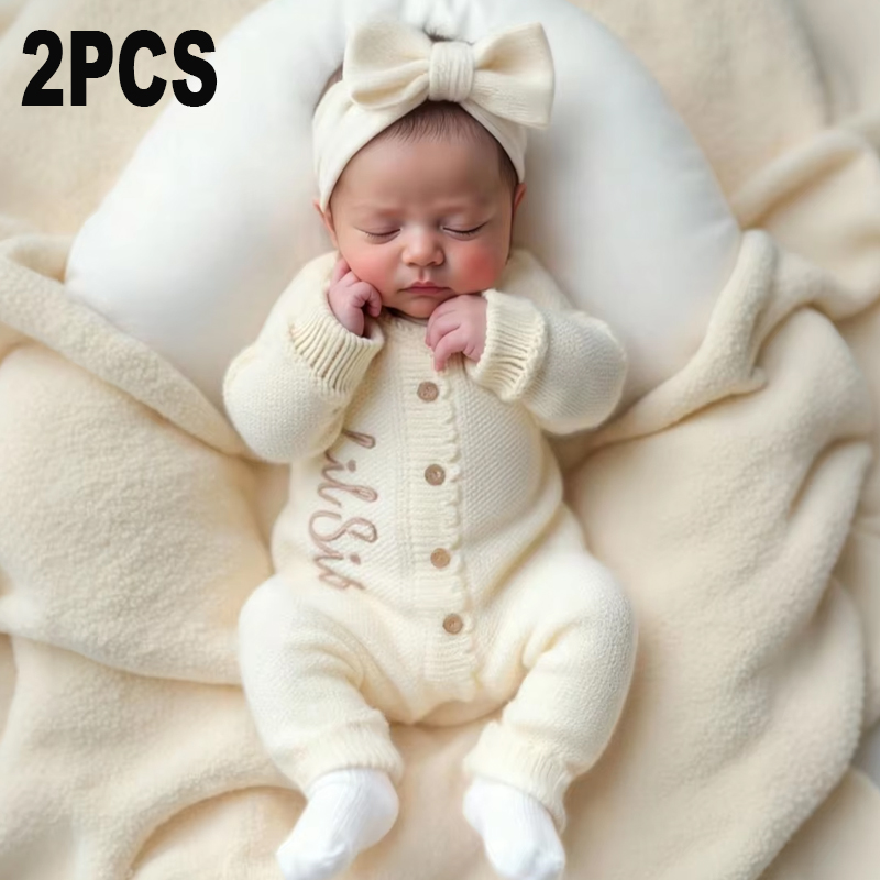 Embroidery Font - Ylsteed 2Pcs Knitted Newborn Photography Outfits