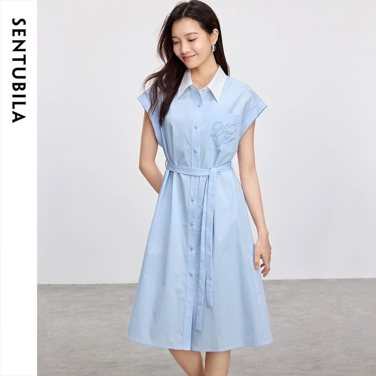 Embroidery H&M - SENTUBILA Women Striped Shirt Dress Summer