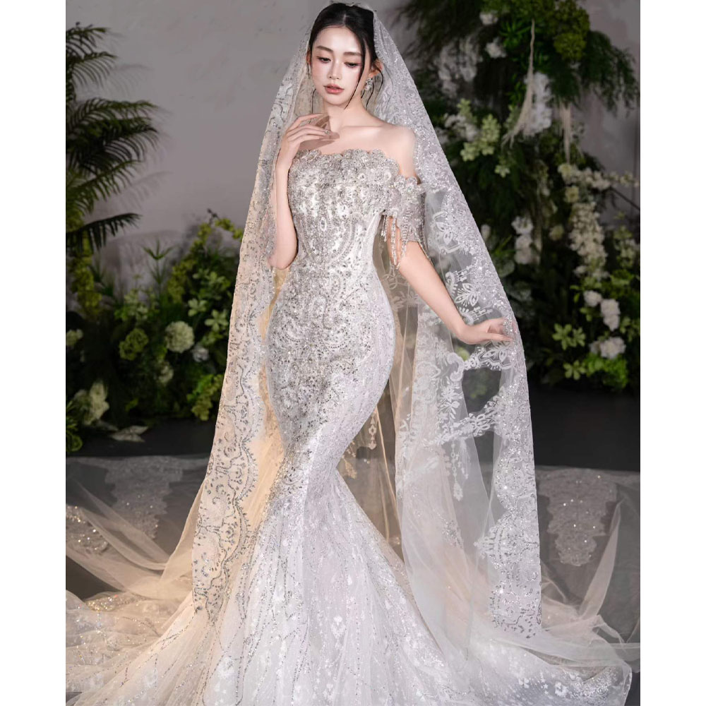 Embroidery Organza - Luxury Strapless Off The Shoulder Wedding