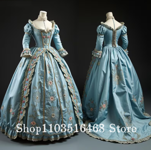 Embroidery Knit - Victorian Blue satin Ball Fown Baroque