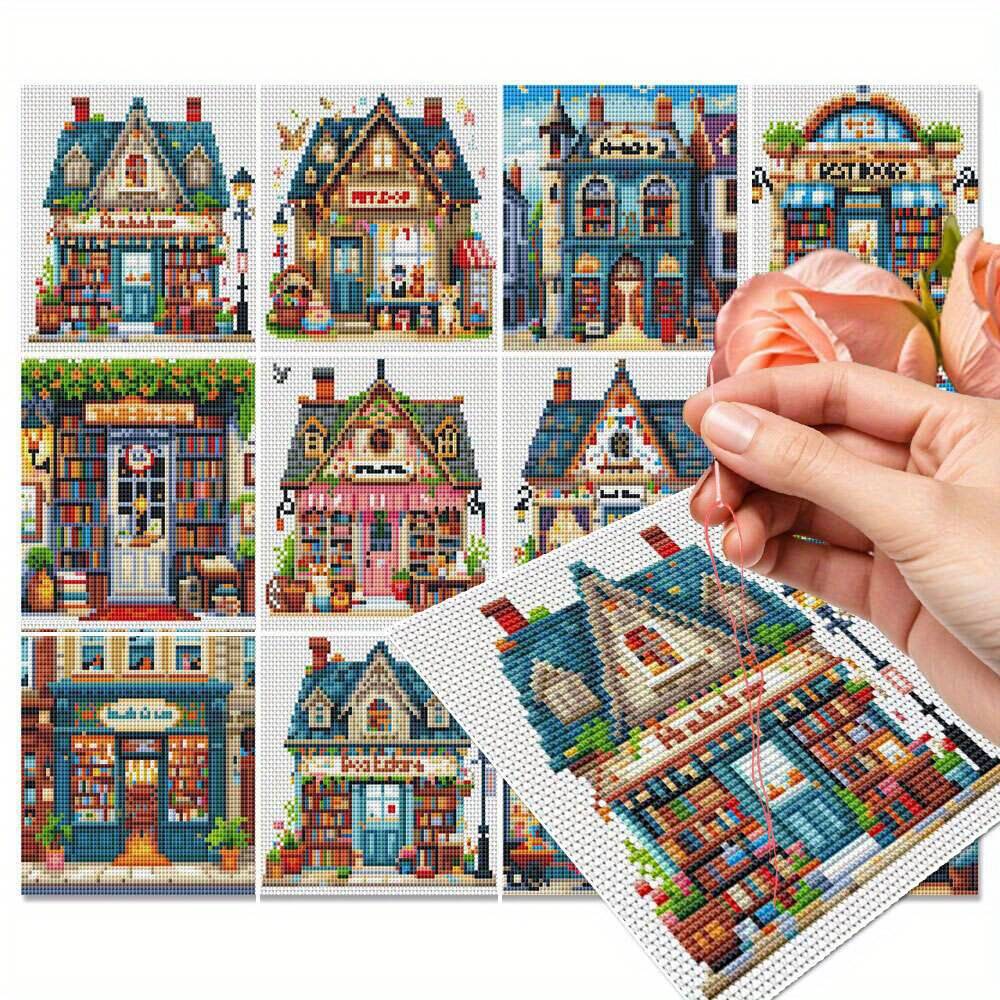 Embroidery Vs Cross Stitch - 12Pcs Cross Stitch Kits House Landscape