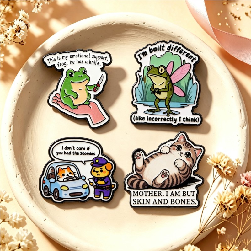 Embroidery Textile - Quote Enamel Pin Cute Frog Cat