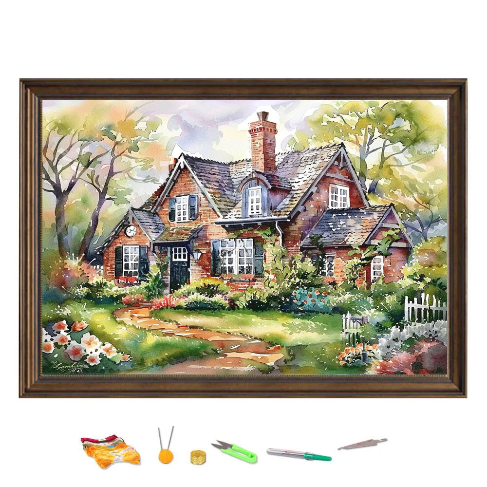 Embroidery Vs Cross Stitch - Cross Stitch Embroidery Forest House With