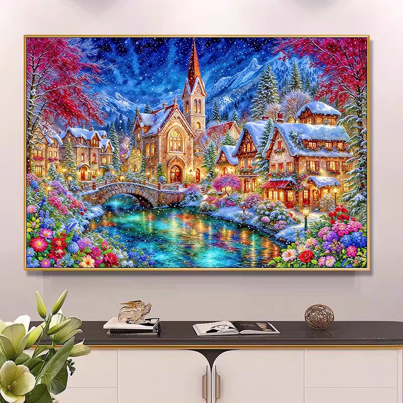 Embroidery Vs Cross Stitch - 9ct 100x75cm Winter Church Embroidery DIY