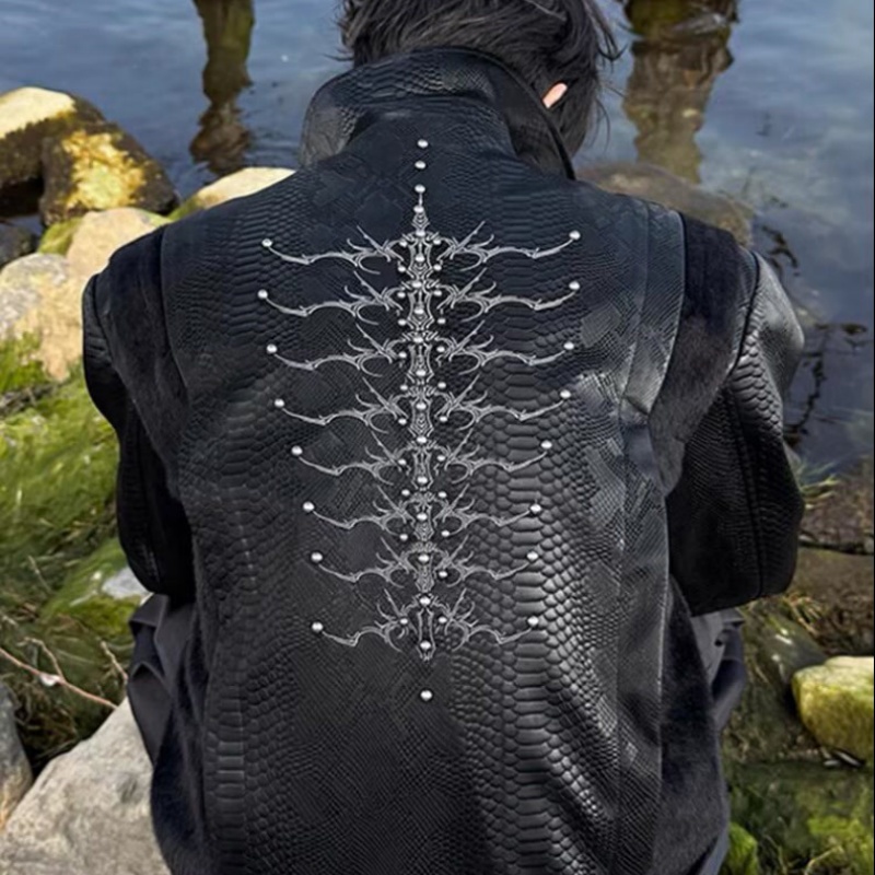 Men Black Snake Embossed Jacke - Embroidery Knit review and price