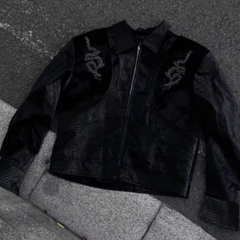 Men Black Snake Embossed Jacke - Embroidery Knit review and price