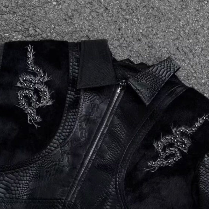 Men Black Snake Embossed Jacke - Embroidery Knit review and price