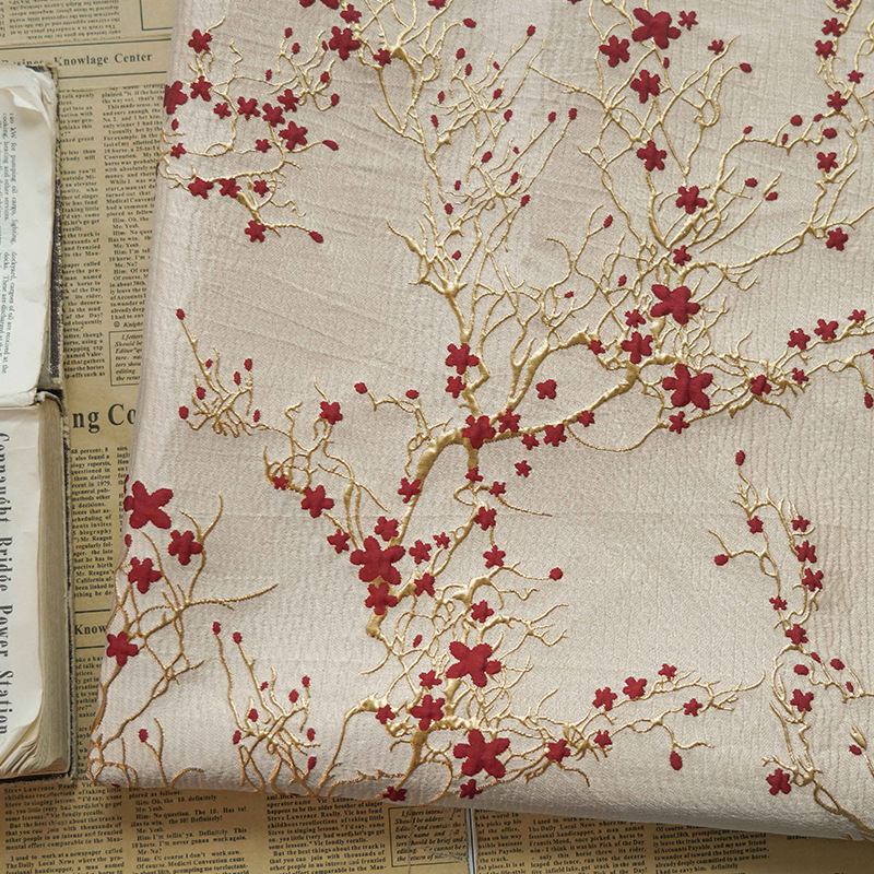 Luxury Red Plum Blossom Jacqua - Embroidery Organza review and price