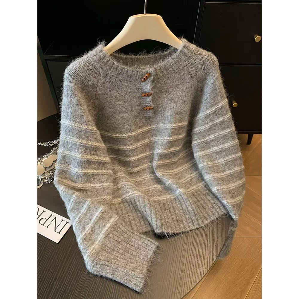 Autumn Winter Women's Striped  - Embroidery Knit review and price