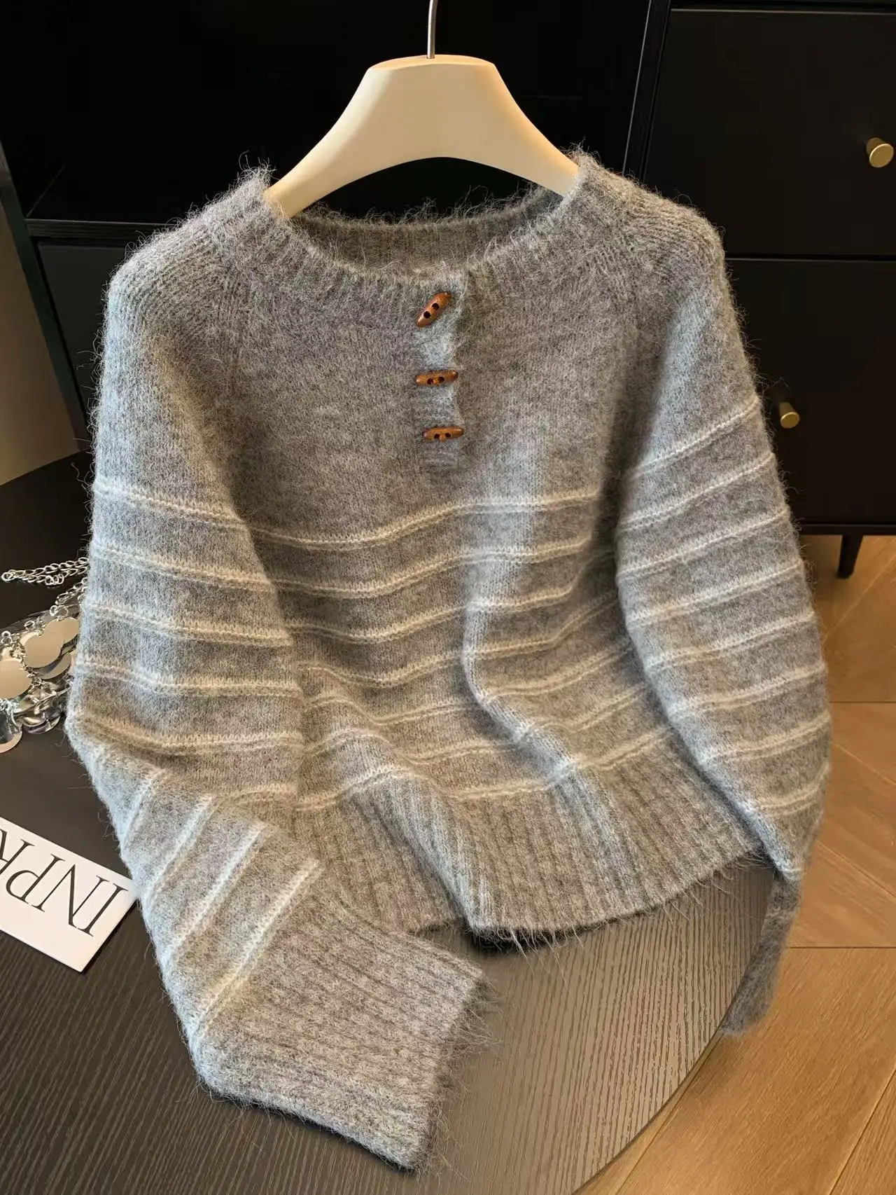 Autumn Winter Women's Striped  - Embroidery Knit review and price