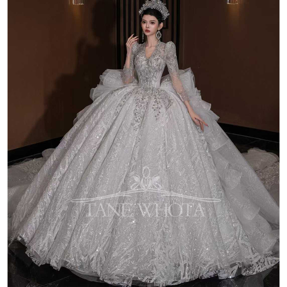 Luxury V Neck Wedding Dress Lo - Embroidery Organza review and price
