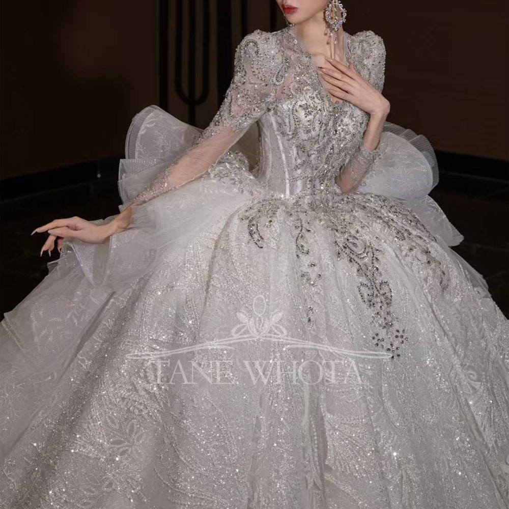 Luxury V Neck Wedding Dress Lo - Embroidery Organza review and price