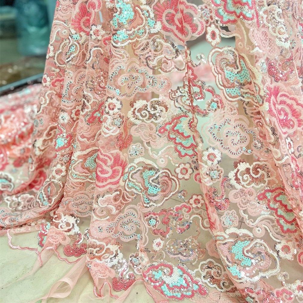 2 Yds/lot 130cm Wide Pink Purp - Embroidery Net Dress review and price