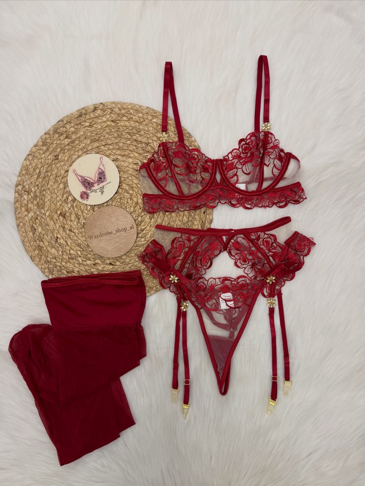 Women's Burgundy Lace Lingerie - Embroidery Outfit review and price