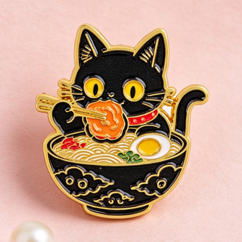 Cute Black Cat Eating Noodles  - Embroidery Textile review and price