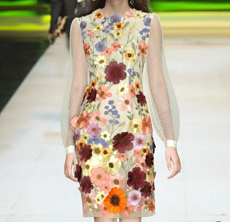Colorful 3D Flower Lace Fabric - Embroidery Net Dress review and price